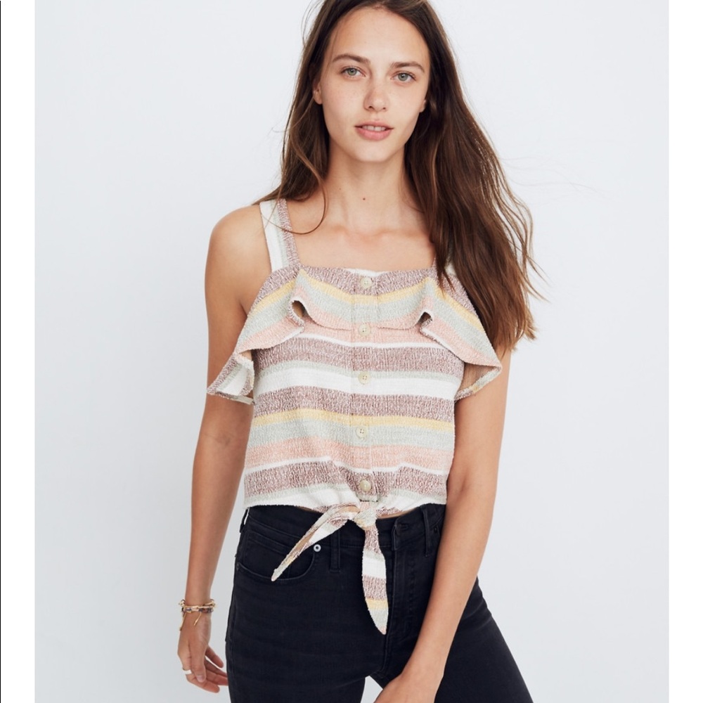 Madewell Texture & Thread Ruffle Tie-Front Tank
